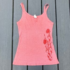 Y2K light red ribbed floral camisole, bohemian fairycore whimsigoth naturecore